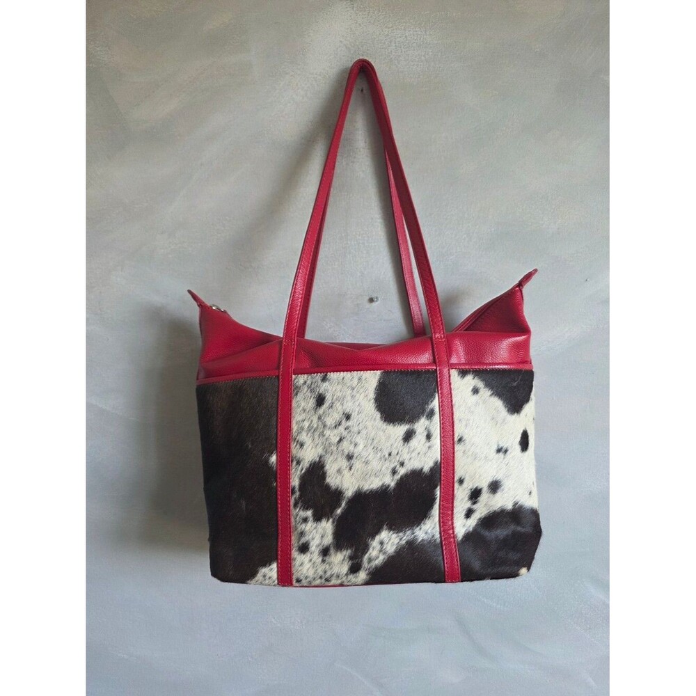 Red Leather Calf Hair Shoulder Bag Tote ili New York Western Boho Hippie 16x12x4